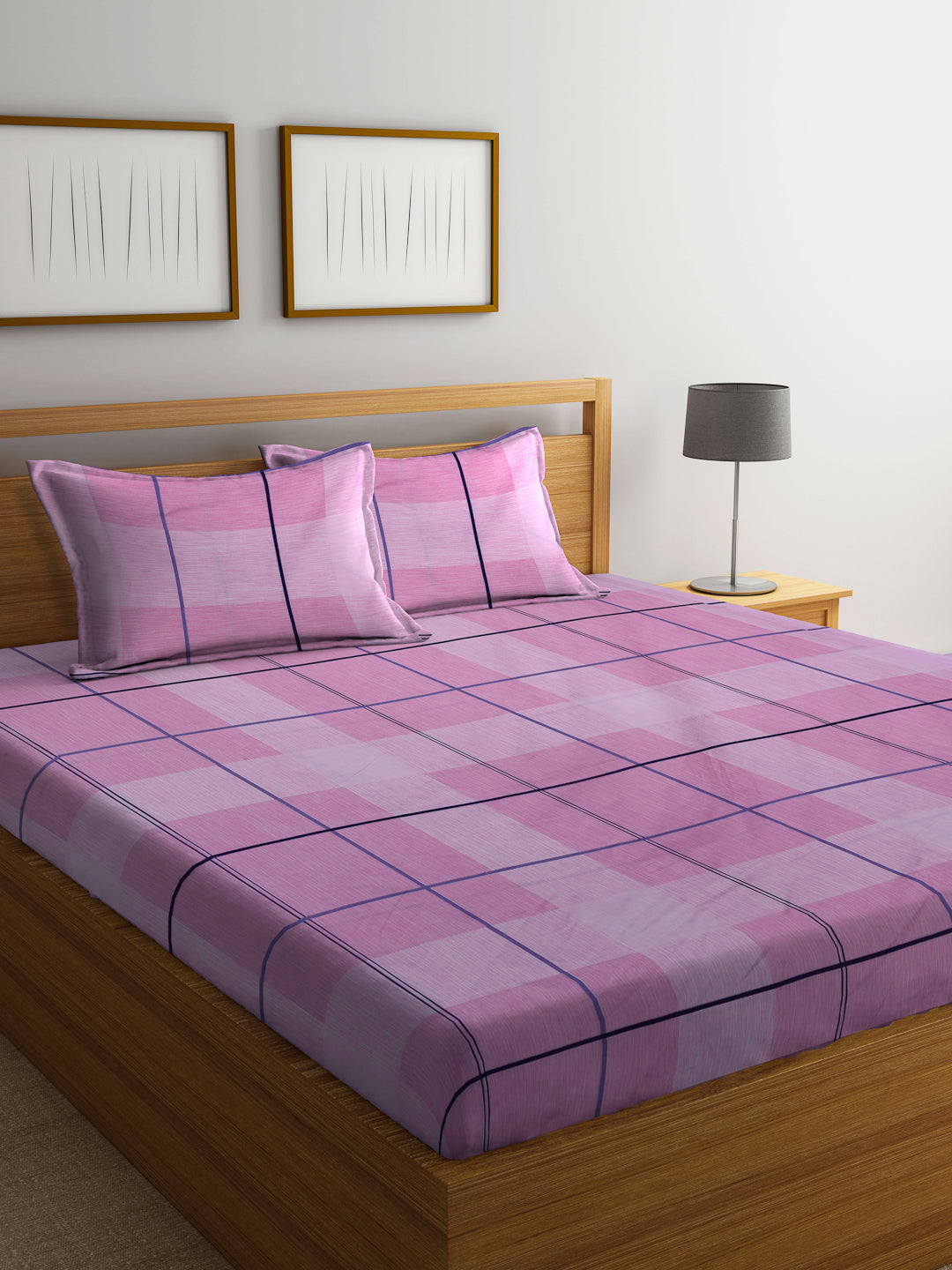 Arrabi Pink Geometric TC Cotton Blend King Size Bedsheet with 2 Pillow Covers (250 X 215 cm)