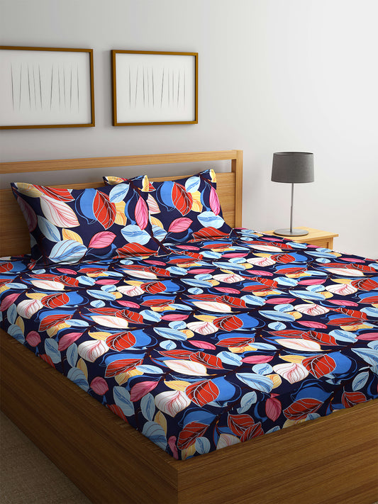 Arrabi Multi Floral TC Cotton Blend Double Size Bedsheet with 2 Pillow Cover
