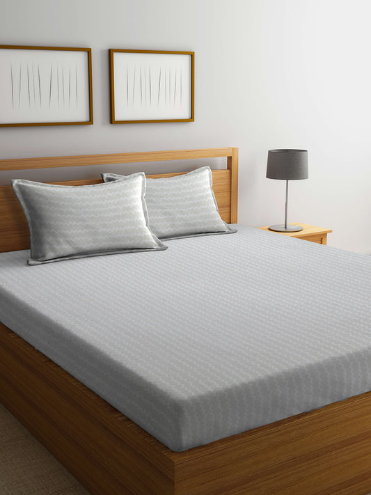 Arrabi Grey Stripes TC Cotton Blend King Size Bedsheet with 2 Pillow Covers (250 X 215 cm)