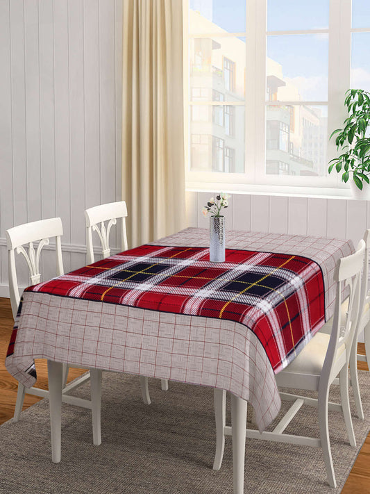 Arrabi Grey Checks TC Cotton Blend 6 Seater Table Cover (180 x 130 cm)