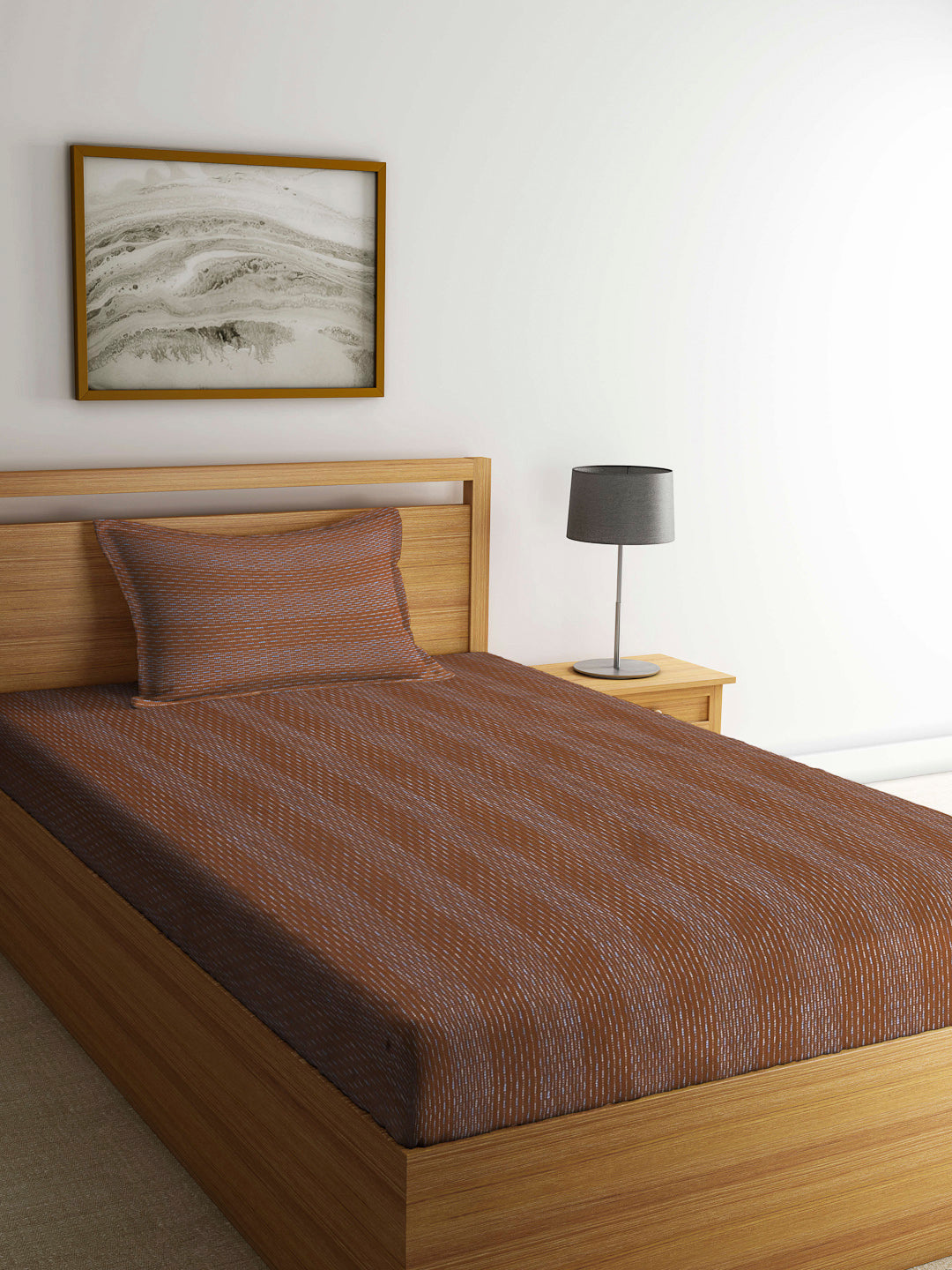 Arrabi Brown Stripes Handwoven Cotton Single Size Bedsheet with 1 Pillow Cover (230 X 150 cm)