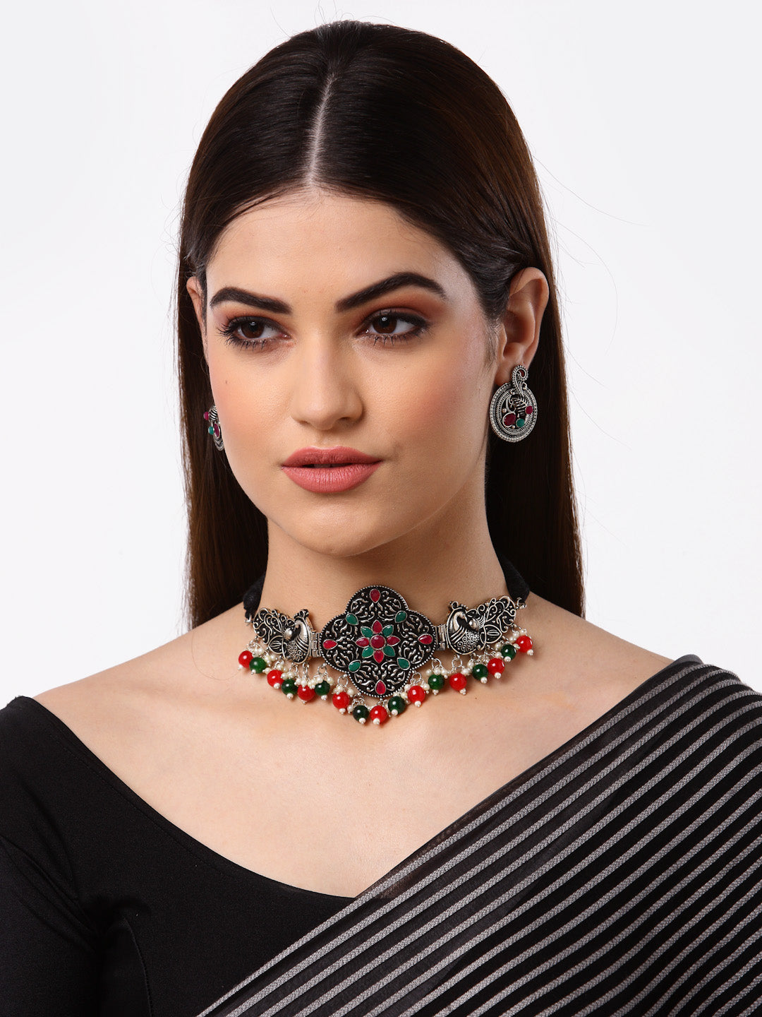 Arrabi Multi Oxidised Jewellery Set with 2 Earrings (40 cm)
