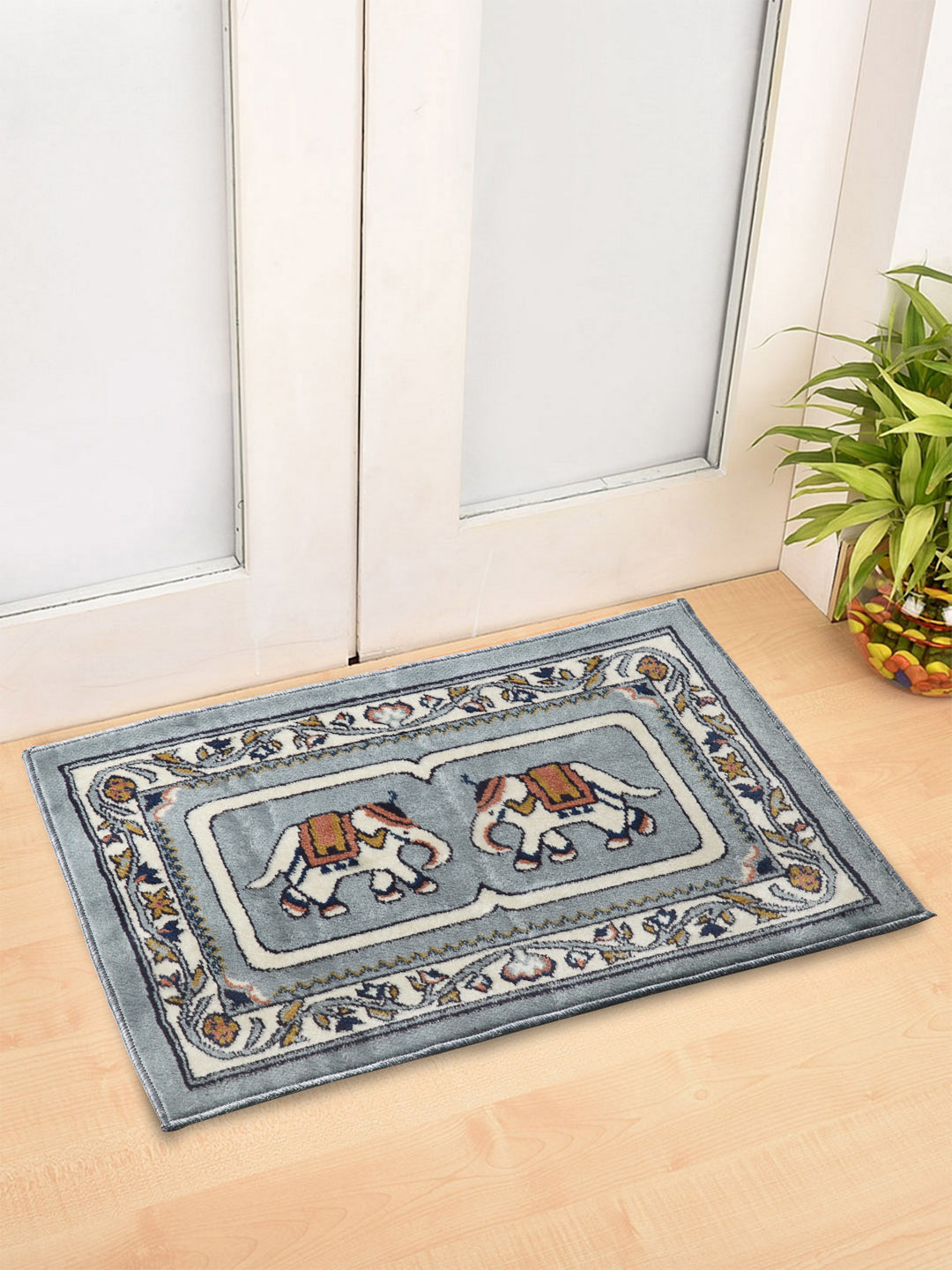 Arrabi Blue Indian Synthetic Full Size Floor Mat (60 X 40 cm) (Pack of 2)