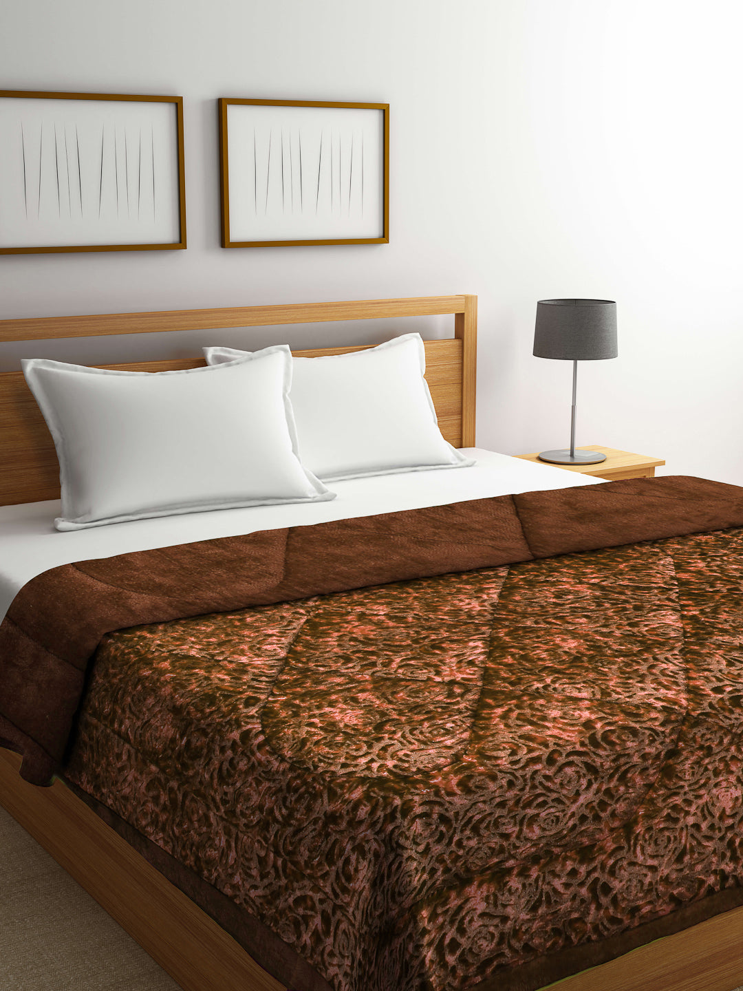 Arrabi Brown Floral Polyester King Size 950 GSM Double Quilt (240 X 210 cm)