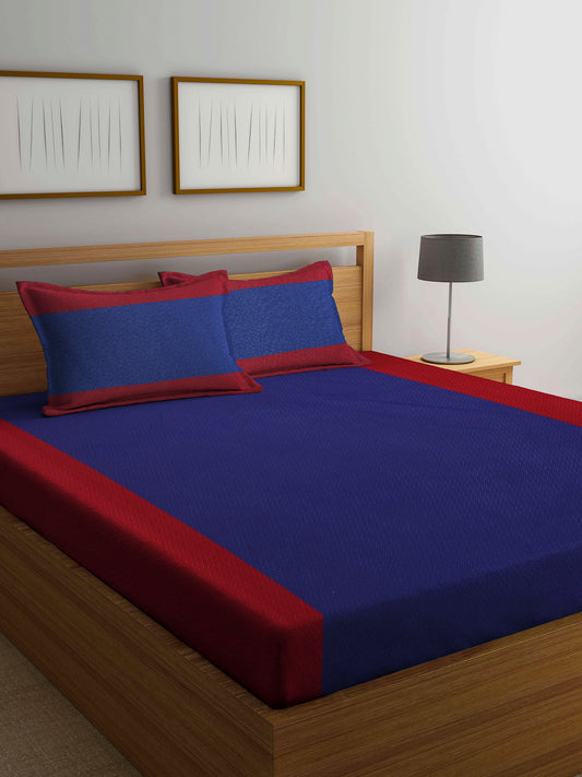 Arrabi Red Stripes Handwoven Cotton King Size Bedsheet with 2 Pillow Covers (260 X 230 cm)