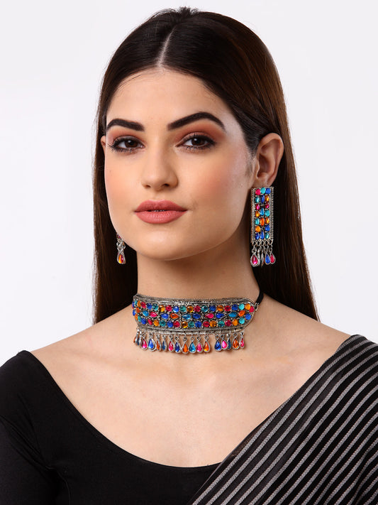Arrabi Multi Oxidised Jewellery Set with 2 Earrings (40 cm)