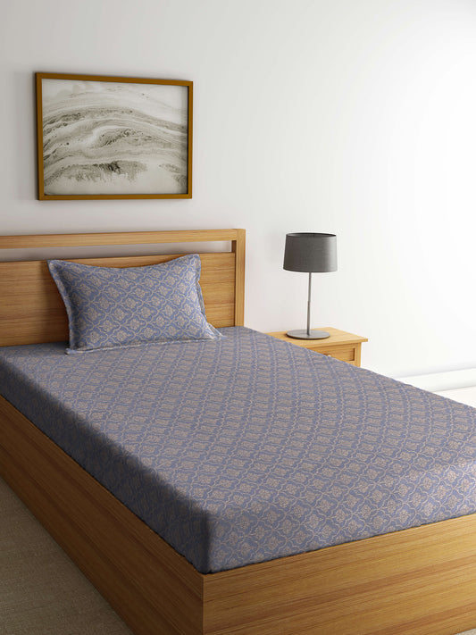 Arrabi Grey Indian Handwoven Cotton Single Size Bedsheet with 1 Pillow Cover (225 X 150 cm)