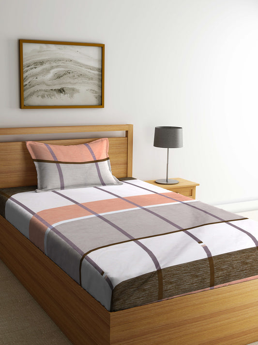 Arrabi Multi Checks TC Cotton Blend Single Size Bedsheet with 1 Pillow Cover ( 215 X 150 cm)