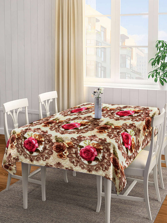 Arrabi Brown Floral TC Cotton Blend 6 Seater Table Cover (180 x 130 cm)