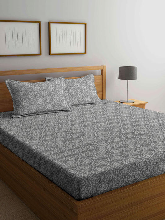 Arrabi Beige Indian Handwoven Cotton King Size Bedsheet with 2 Pillow Covers (260 X 230 cm)
