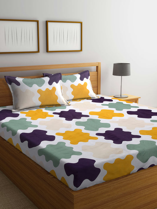 Arrabi Multi Graphic TC Cotton Blend Double Size Bedsheet with 2 Pillow Covers (250 x 215 cm)