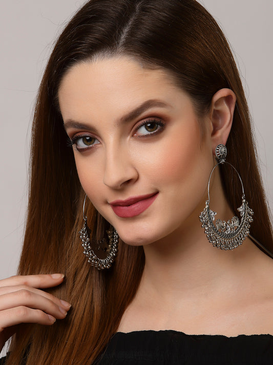Arrabi Metallic Oxidised Earrings (Set of 2) (10 cm)