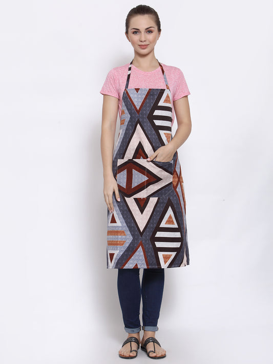Arrabi Multi Geometric Cotton Blend Apron  With 2 Patch Pocket (85 x 70 cm)