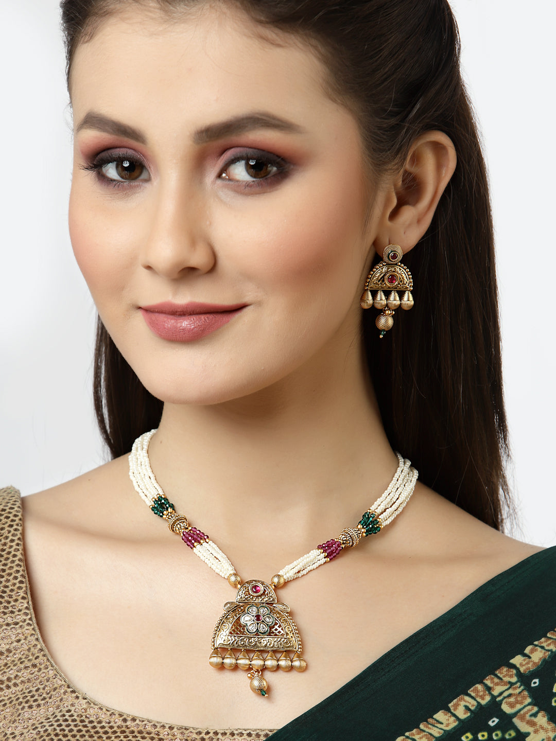 Arrabi Multi Handcrafted Jewellery Set with 2 Earrings(30 cm)