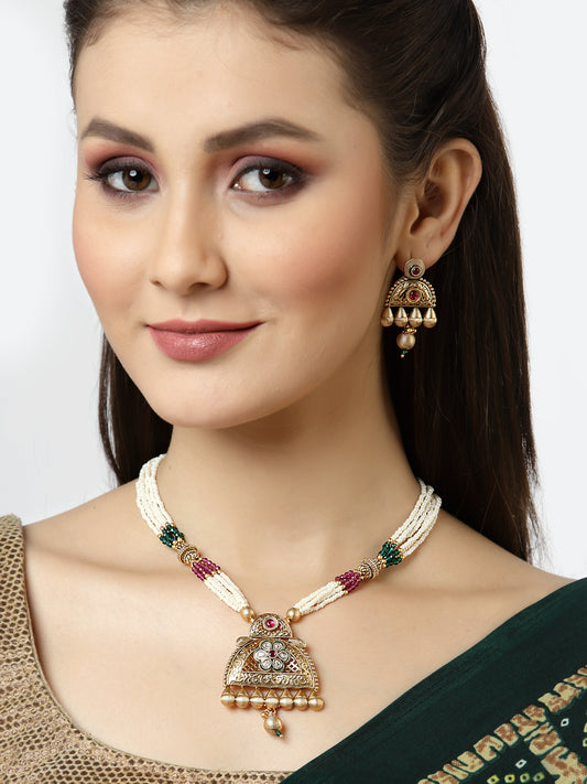Arrabi Multi Handcrafted Jewellery Set with 2 Earrings(30 cm)
