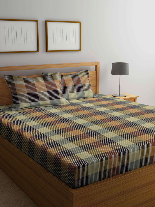 Arrabi Multi Geometric Handwoven Cotton Super King Size Bedsheet with 2 Pillow Covers (270 X 270 cm)