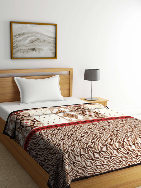 Arrabi Brown Geometric Polyester 950 GSM Full Size Single Bed Blanket (210 X 150 cm)