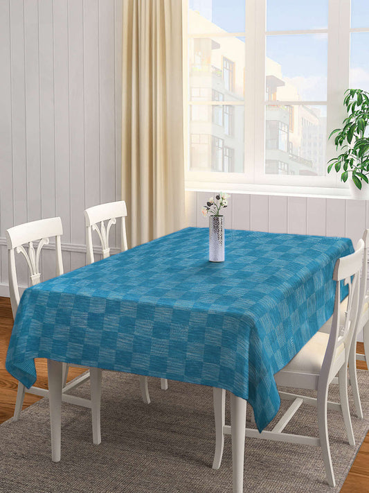 Arrabi Blue Checks Handwoven Cotton 6 Seater Table Cover (225 x 150 cm)
