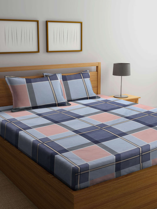 Arrabi Multi Geometric TC Cotton Blend Double King Size Bedsheet with 2 Pillow Covers (270 x 260 cm)