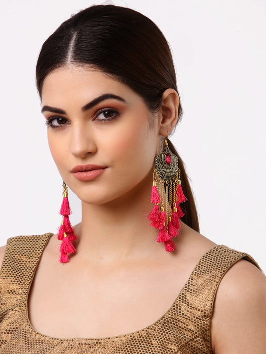 Arrabi Pink Tasselled Earrings (Set of 2) (10 cm)