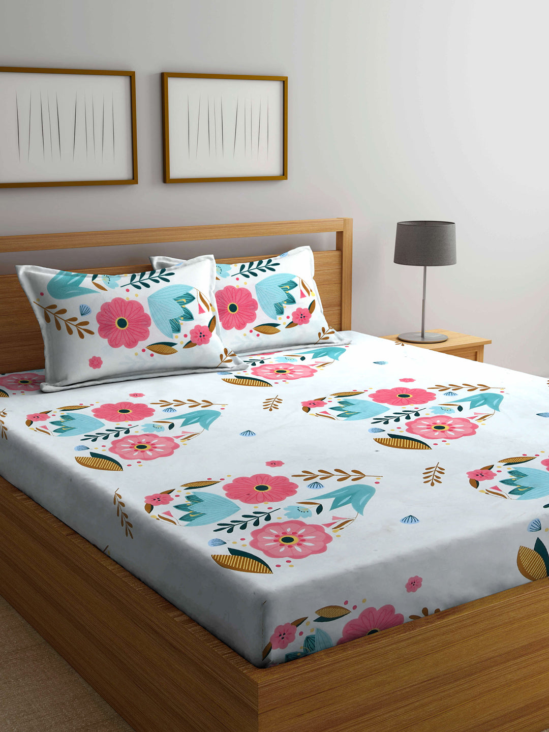Arrabi Multi Floral TC Cotton Blend Double Size Bedsheet with 2 Pillow Covers (250 X 220 Cm)