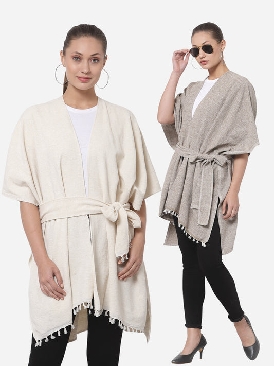 Arrabi Multi Solid Cotton Chenille Full Size 2 Shrug with Belt (Pack of 2) (160 x 100 cm)