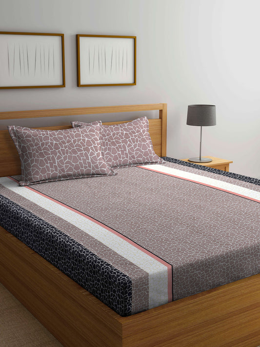 Arrabi Multi Stripes TC Cotton Blend King Size Bedsheet with 2 Pillow Covers (250 x 220 cm)