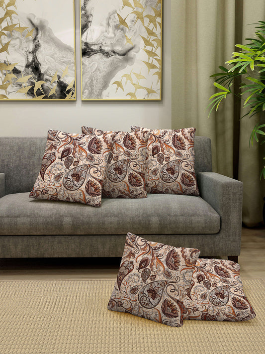 Arrabi Brown Indian TC Cotton Blend Cushion Covers (Pack of 5) (40 x 40 cm)