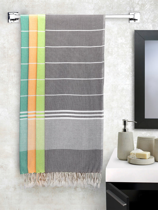 Arrabi Multi Stripes Handwoven Cotton Bath Towel (Set of 4) (150 x 75 cm)