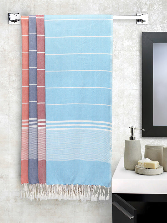 Arrabi Multi Stripes Handwoven Cotton Bath Towel (Set of 4) (150 x 75 cm)