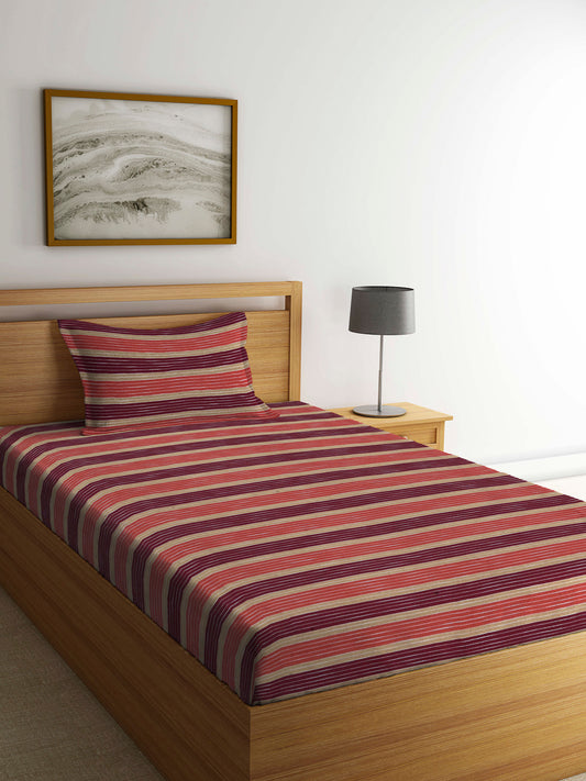 Arrabi Multi Stripes Handwoven Cotton Single Size Bedsheet with 1 Pillow Cover (230 X 150 cm)