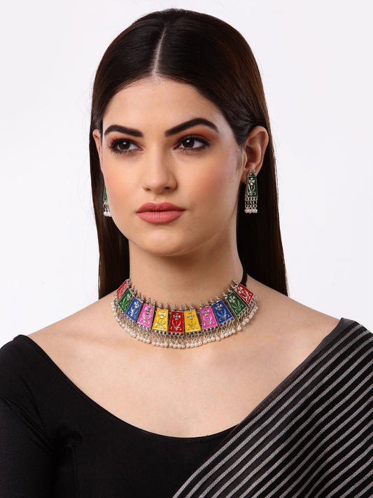 Arrabi Multi Oxidised Jewellery Set with 2 Earrings (40 cm)