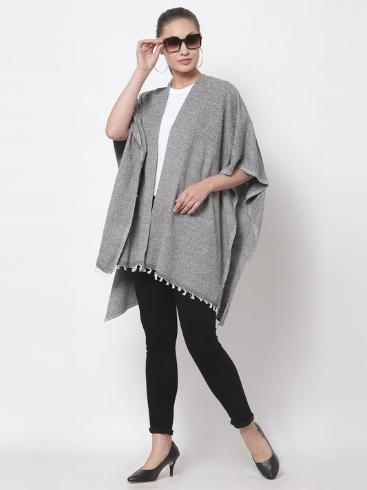 Arrabi Grey Solid Cotton Chenille Full Size Shrug (160 x 100 cm)