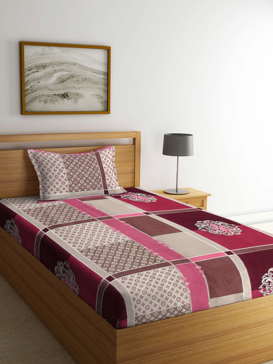 Arrabi Multi Indian TC Cotton Blend Single Size Bedsheet with 1 Pillow Cover ( 220 X 150 cm)