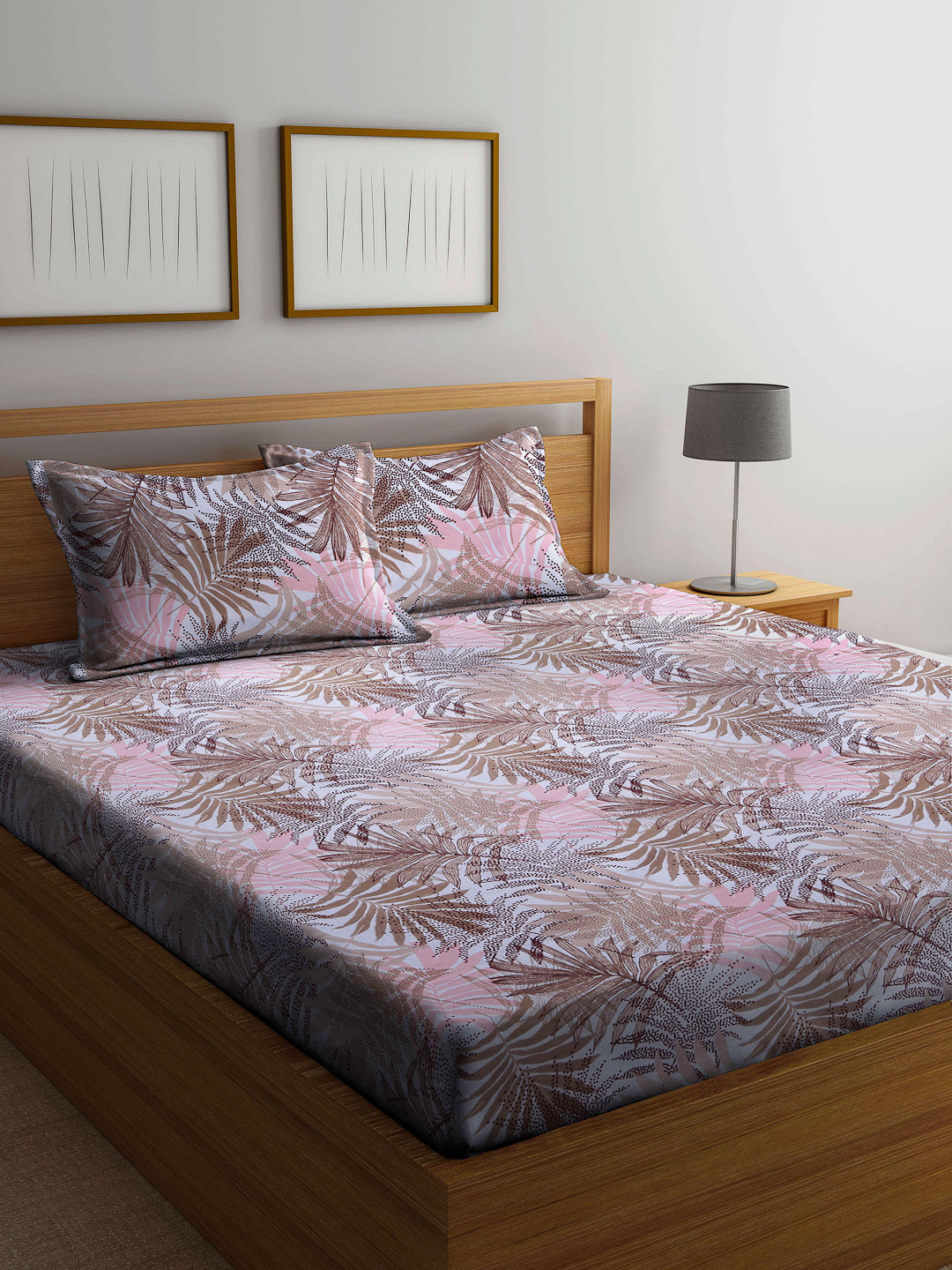 Arrabi Multi Leaf 100% Cotton King Size Double Bedsheet with 2 Pillow Covers (250 X 215 cm)