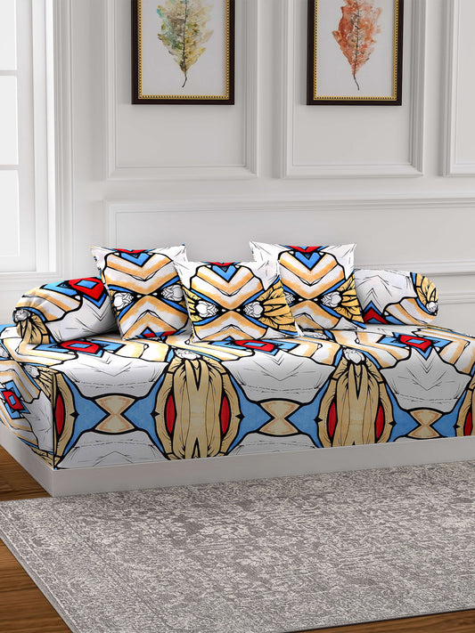 Arrabi Multi Set of 6 Graphic TC Polycotton Diwan Set (225 x150 cm)