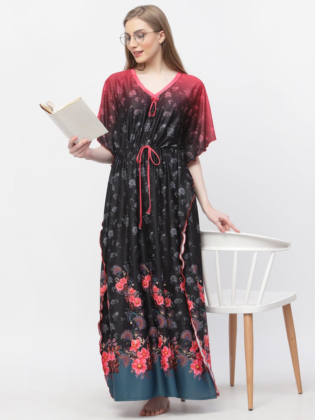 Arrabi Women Multi Floral Kaftan Dress