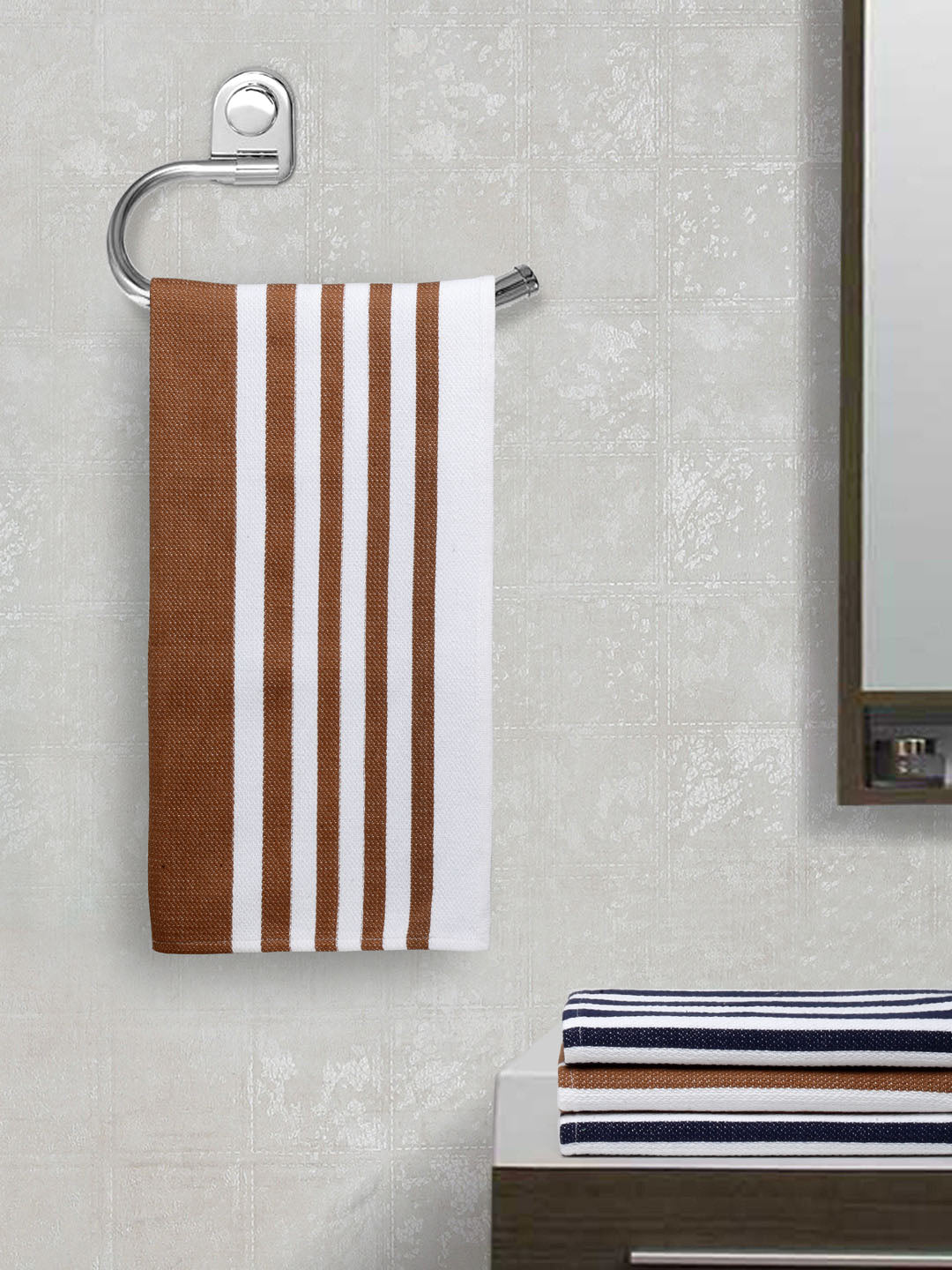 Arrabi Multi Stripes Handwoven Cotton Hand Towel (Set of 4) (85 X 35 cm)