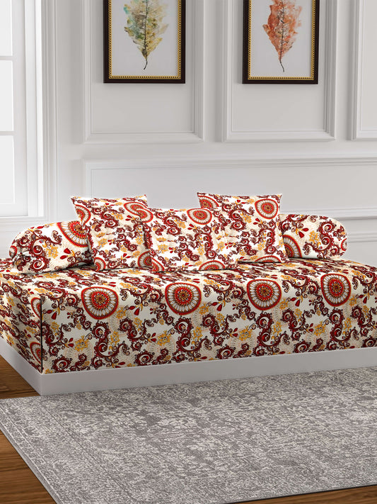 Arrabi Brown Set of 6 Indian Handwoven Chenille Diwan Set (225 x150 cm)