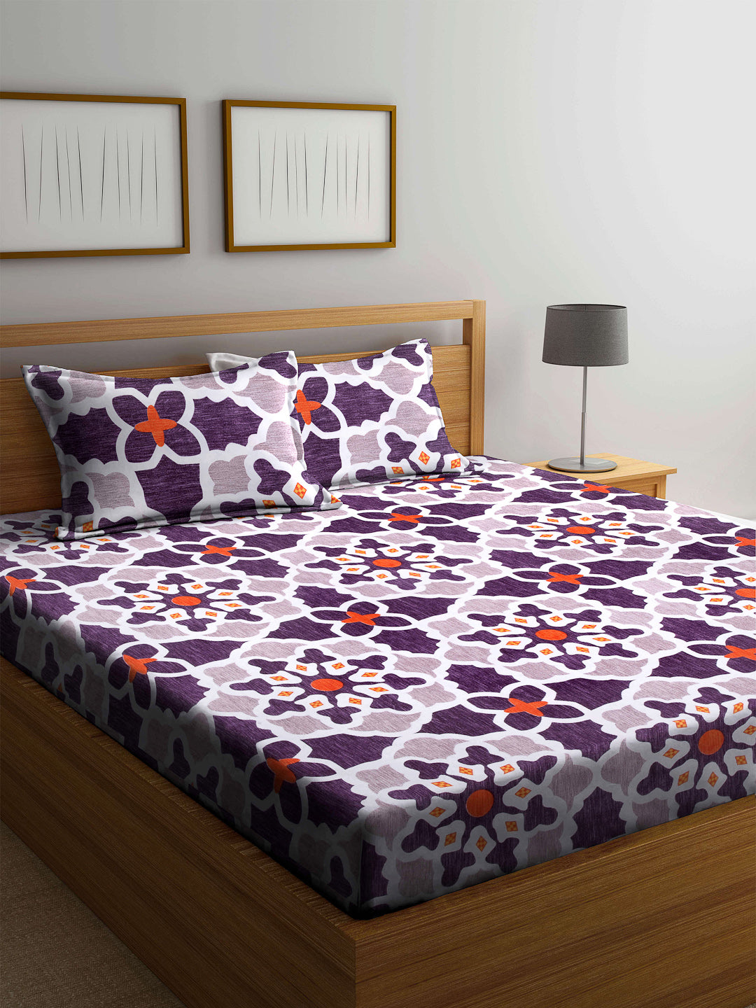 Arrabi Multi Indian TC Cotton Blend Double Size Bedsheet with 2 Pillow Cover