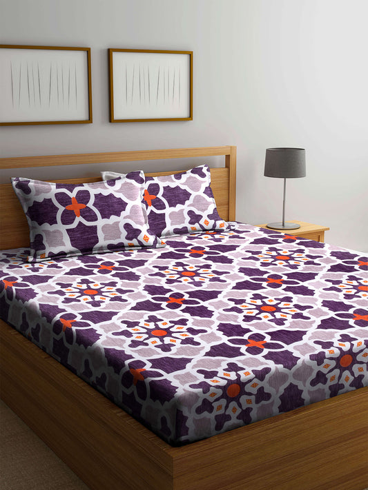Arrabi Multi Indian TC Cotton Blend Double Size Bedsheet with 2 Pillow Cover