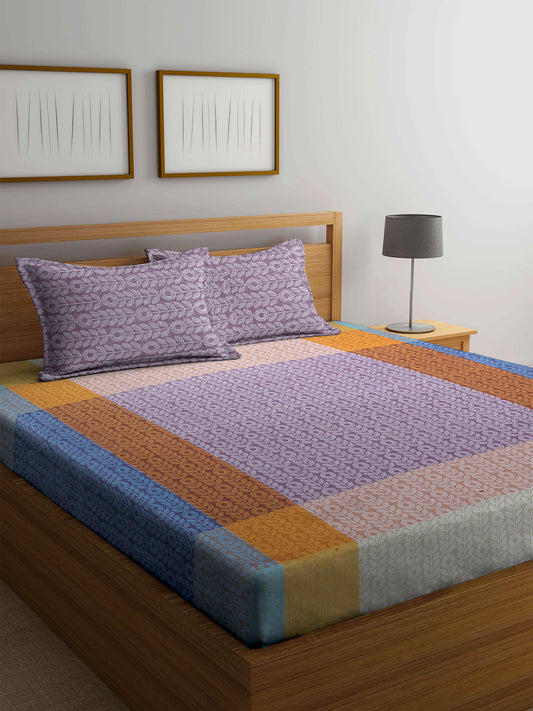 Arrabi Multi Floral Handwoven Cotton Super King Size Bedsheet with 2 Pillow Covers (265 X 265 cm)