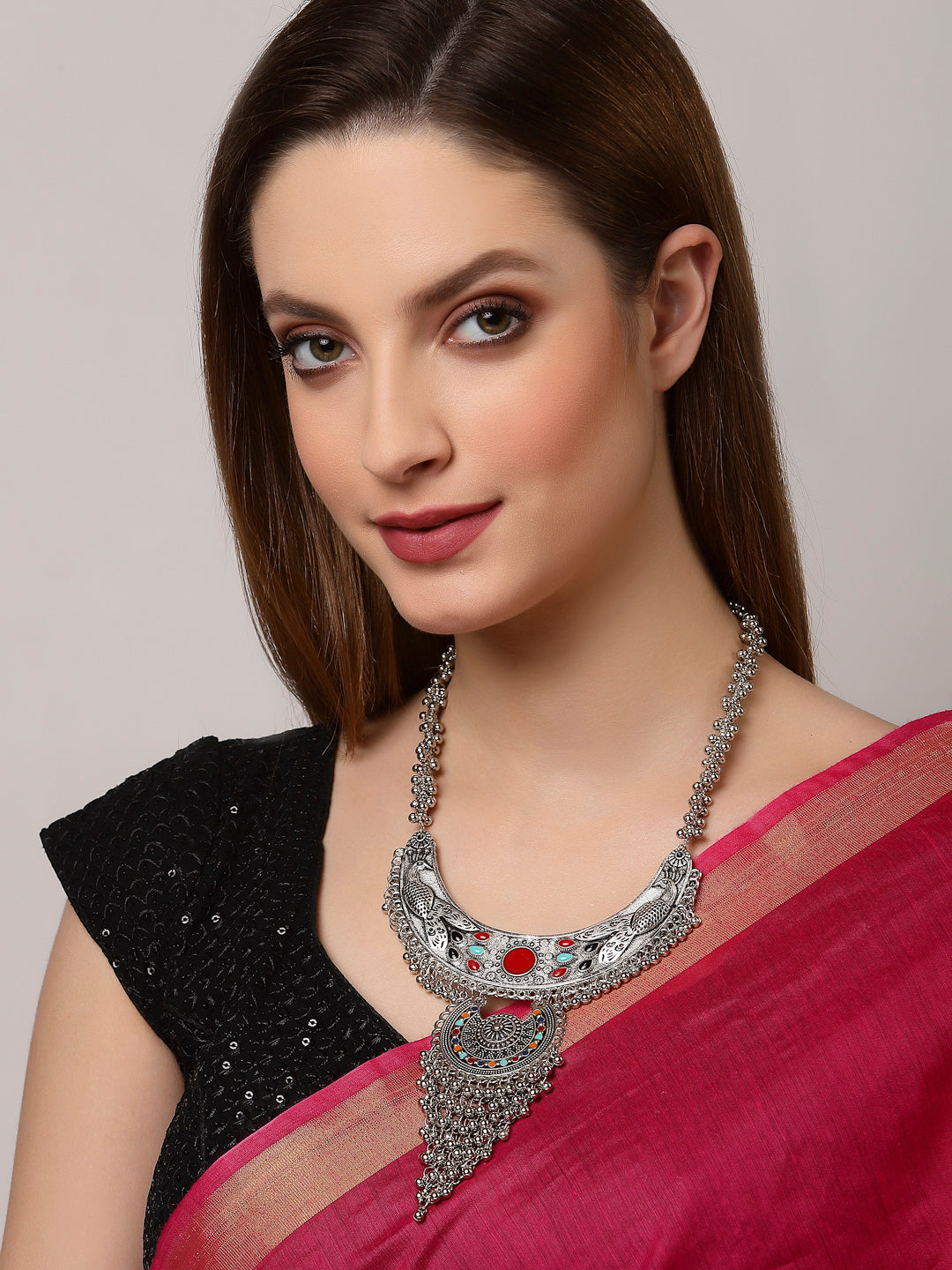 Arrabi Metallic Oxidised Necklace (30 cm)