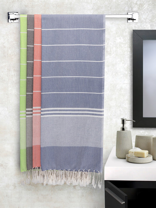 Arrabi Multi Stripes Handwoven Cotton Bath Towel (Set of 4) (150 x 75 cm)