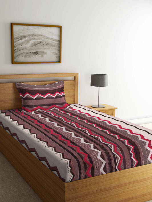Arrabi Brown Stripes TC Cotton Blend Single Size Bedsheet with 1 Pillow Cover ( 220 X 150 cm)