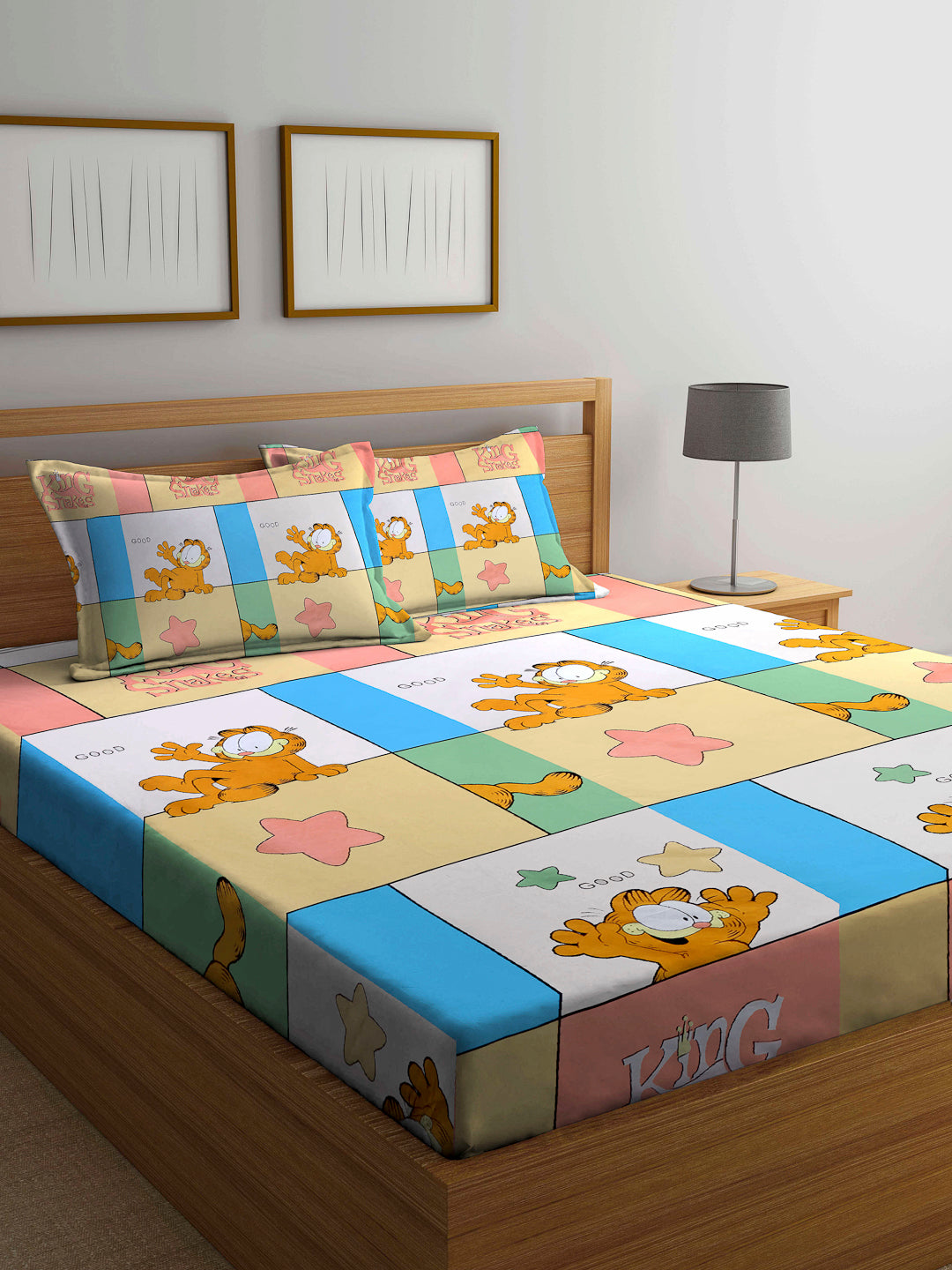 Arrabi Multi Cartoon TC Cotton Blend Double  Size Bedsheet with 2 Pillow Covers