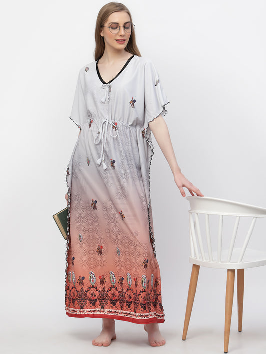 Arrabi Women Grey Floral Kaftan Dress
