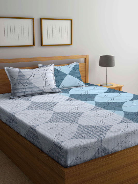 Arrabi Multi Graphic TC Cotton Blend Double King Size Bedsheet with 2 Pillow Covers (270 x 260 cm)