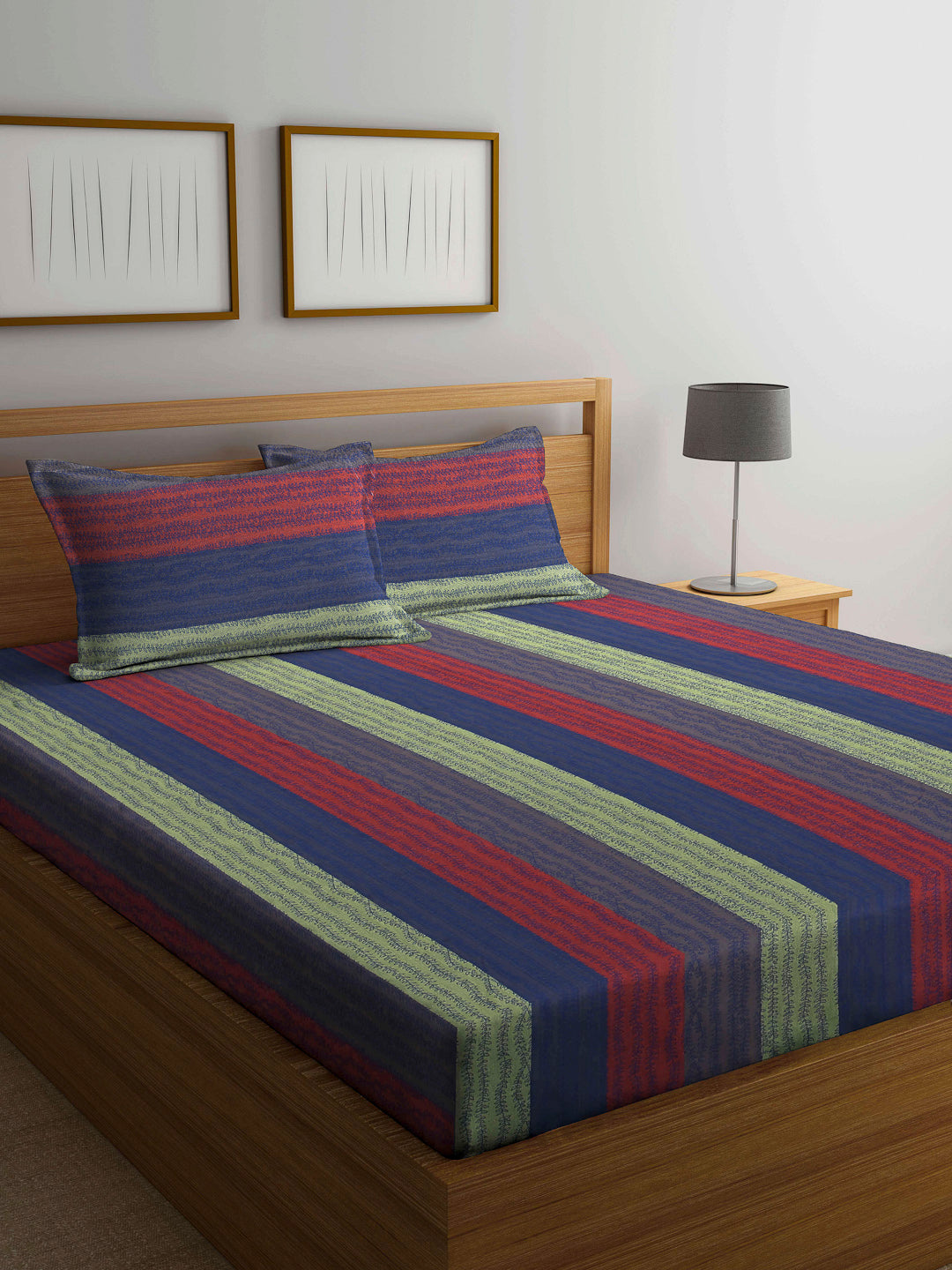 Arrabi Multi Stripes Handwoven Cotton King Size Bedsheet with 2 Pillow Covers (260 X 230 cm)