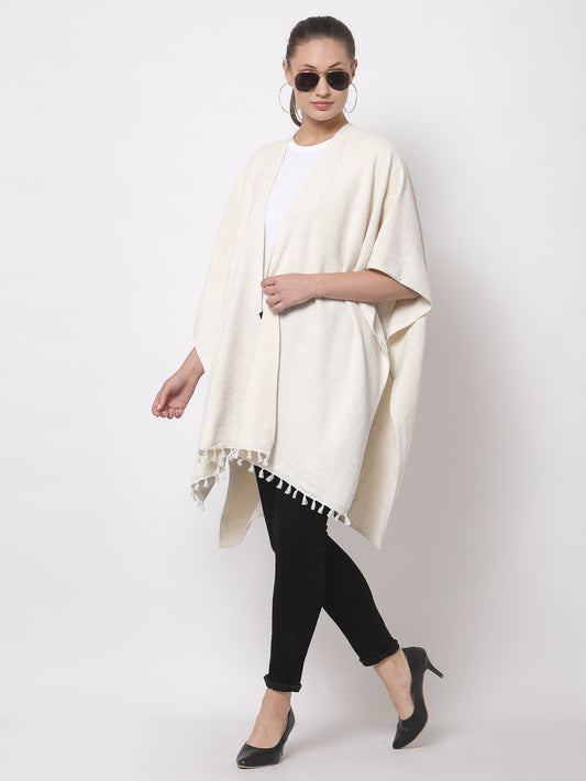 Arrabi Cream Solid Cotton Chenille Full Size Shrug (160 x 100 cm)